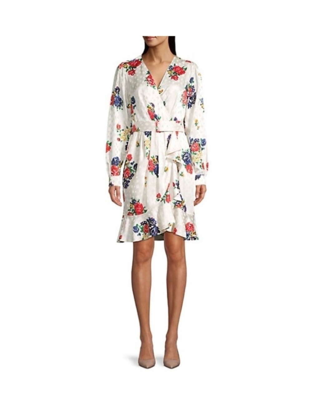 Tory Burch White Floral Wrap Dress with Red and Blue Blooms